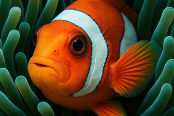 A clown fish in an anemonic sea anemone