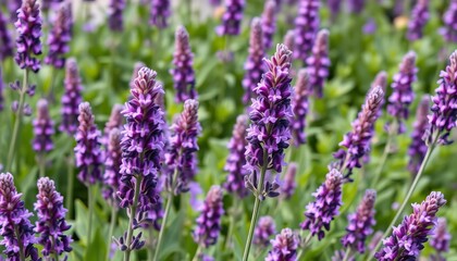 Purple lavender flowers blooming in a lush garden, nature, aromatherapy