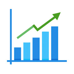 Obraz premium Bar chart with upward trending line graph and green arrow isolated on transparent background