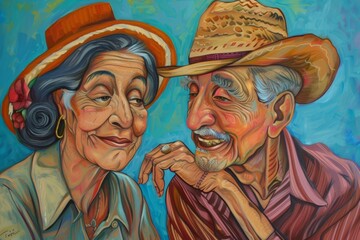Portrait of a jovial latino couple in their 80s having a romantic date