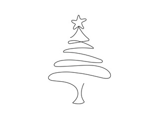 One line Christmas tree shape, Continuous one line drawing of Christmas tree with a star on top