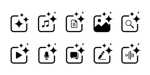 AI icon set. Ai generate button set. AI generated icon. Artificial Intelligence line icon set. Vector illustration