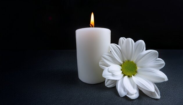 a serene condolence card featuring a white burning candle and flower neatly arranged with space for heartfelt text ideal for sympathy messages