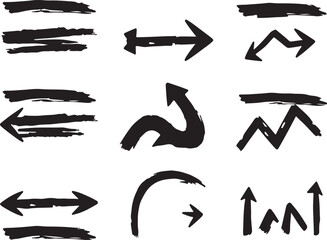 The image shows a variety of hand-drawn-style black arrows on a white background.
