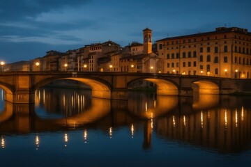 Obraz premium A bridge over a body of water with buildings in the background