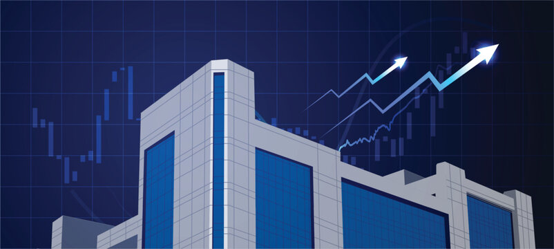 National Stock Exchange building glowing graph up vector poster