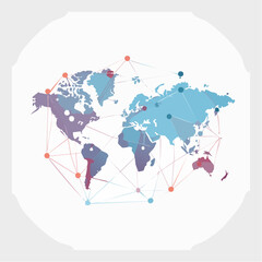Abstract illustration of a world map with interconnected network points and lines