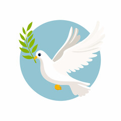 Obraz premium A charming illustration of a white dove carrying an olive branch in flight