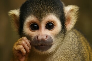 Obraz premium A small monkey with big eyes looking at the camera
