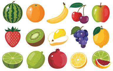 Colorful Vector Fruit Collection – Fresh Tropical & Classic Fruits
