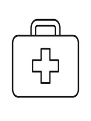 Create a clean, minimalist vector illustration of a doctor’s kit on a white background. The kit should appear as a classic medical briefcase with a handle and a bold cross symbol in the center.