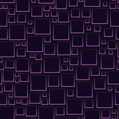 Seamless geometric volumetric pattern with squares in purple tones on a dark background. Vector illustration for interior design, scenes, textile patterns in a stylish, expressive, volumetric, mosaic 