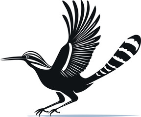 Roadrunner Bird Silhouette Vector EPS Illustration of a Running Bird with Extended Tail, Isolated on White Background
