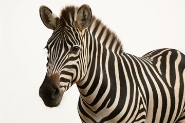 Fototapeta premium A close up of a zebra standing in front of a white background