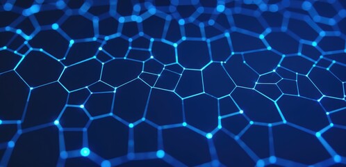 Fototapeta premium Abstract blue hexagonal network, symbolizing technology and innovation, perfect for digital media, tech presentations, or scientific research.