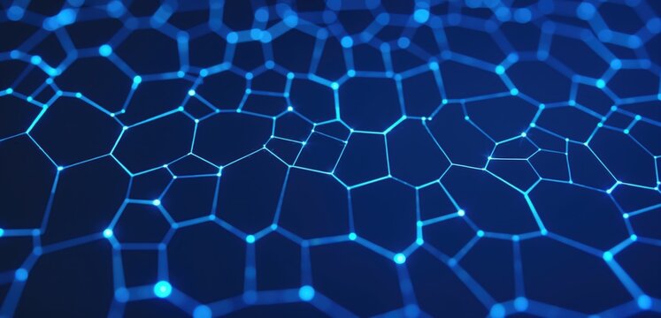 Abstract blue hexagonal network, symbolizing technology and innovation, perfect for digital media, tech presentations, or scientific research.