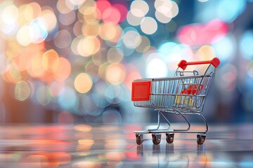 Vibrant Image of Shopping Cart Icon on Blurred Background for ECommerce