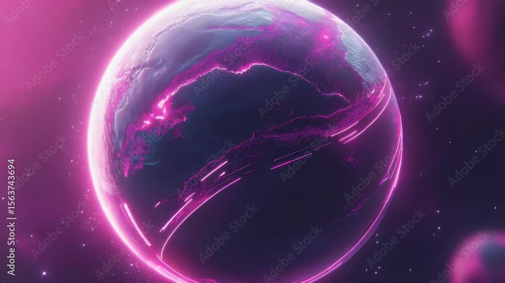 Aufkleber abstract globe with glowing neon lights reflecting technological advancements with a dark purple bac