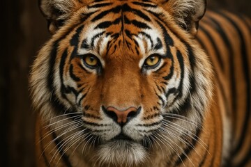 Fototapeta premium A close up of a tiger's face with yellow eyes