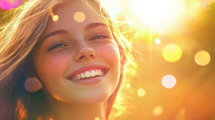Fototapeta premium Joyful Young Woman in Y2K Aesthetic under Warm Sunlight