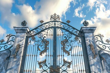 high detail image of Decorative wrought iron gate with intricate designs.