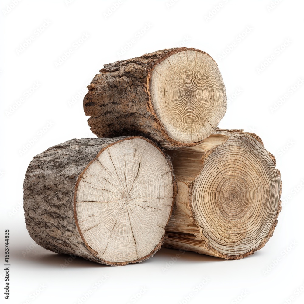 Poster three stacked logs showing cross sections and tree rings rustic wood texture