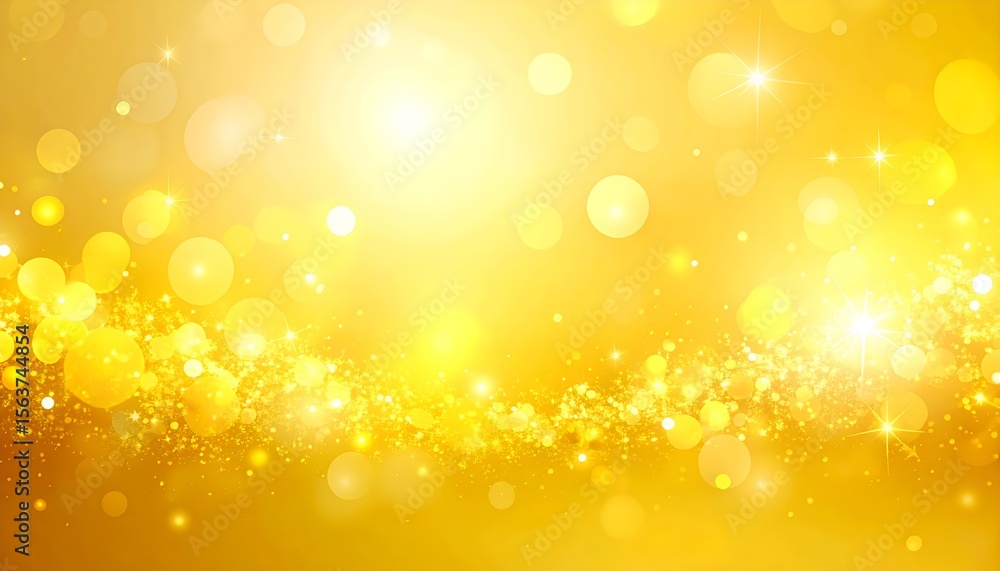 Poster abstract golden background with bokeh effect, bright light, and sparkling particles, creating a fest