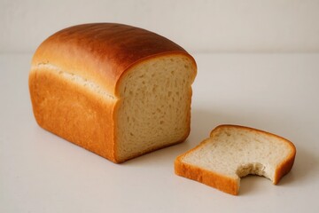 A loaf of white bread with a slice cut out of it