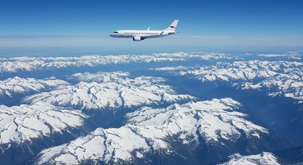 Airplane Soaring Above SnowCapped Mountain Range
