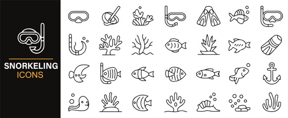 Simple Illustrations of Snorkeling Equipment and Sea Life