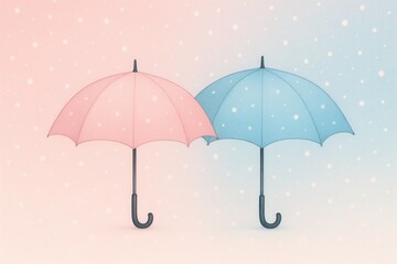 two umbrellas on a pink and blue background