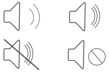 speaker, sound, volume icon set , low and hight level volume speaker icon. voice, audio, silent, mute icons in flat style for media player app and website
