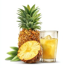 Refreshing Pineapple Juice with Whole Pineapple and Sliced Piece Tropical Drink Concept