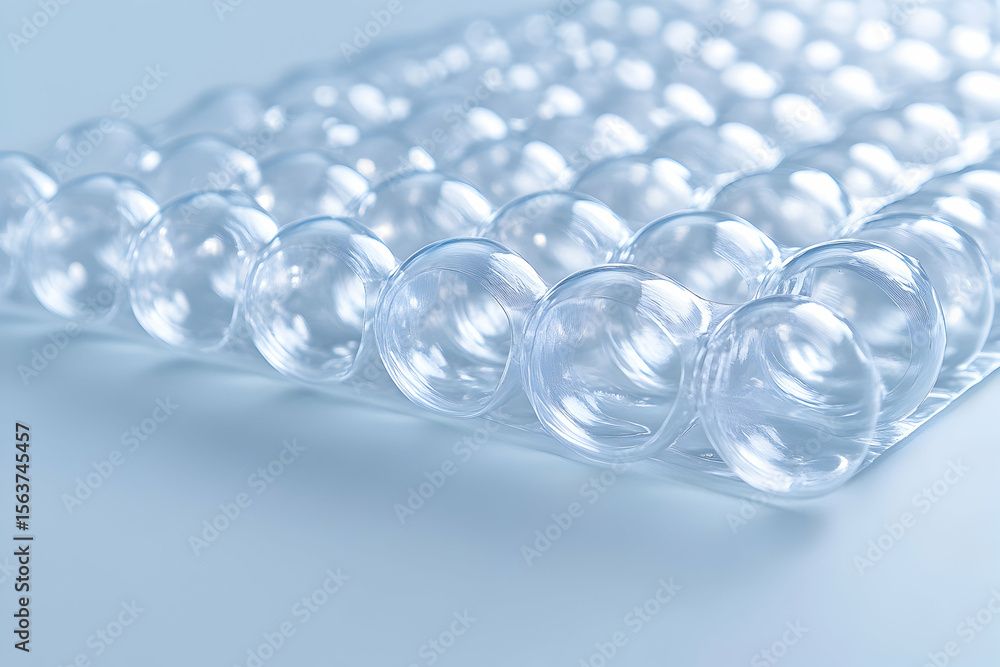 Poster abstract close-up of a translucent bubble wrap sheet, showcasing its intricate texture and light ref