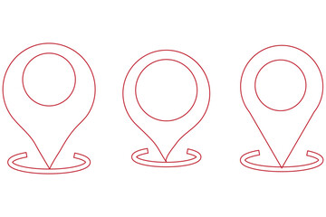 location icon, map pin icons in outline, black, and red styles. for maps, GPS, navigation apps, location markers, address indications, and geolocation interfaces 