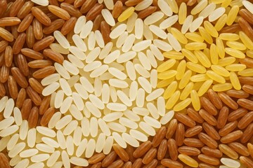 A close up of a pile of different colored rice