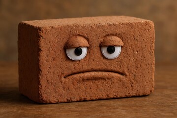 A brick with a sad face on it