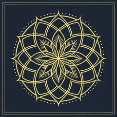 stylish gold frame pattern ornament design minimal mandala on charcoal black for labels or layouts circular frame elegant background vector product label art gold line art 