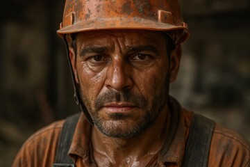 A man wearing a hard hat and overalls in a coal mine