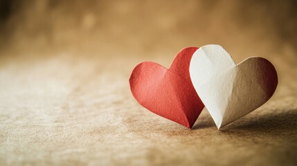 Two Paper Hearts on Brown Cardboard – Simple Minimalistic High-Resolution