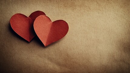 Two Paper Hearts on Brown Cardboard – Simple Minimalistic High-Resolution