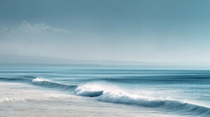 Serene Seascape with Gentle Waves – Minimalist Design in Soft Blue and Beige Tones for a Meditative Atmosphere
