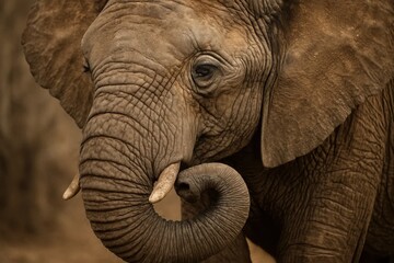  A close up of an elephant's face with tusks