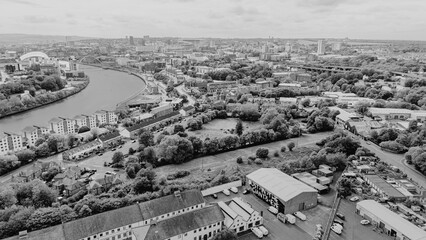 Newcastle upon Tyne UK: 24th May 2025: Aerial view of Byker and the River Tyne