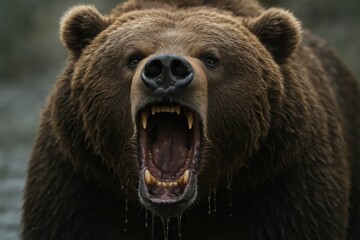 Obraz premium A large brown bear with its mouth open showing its teeth