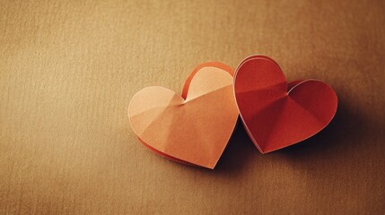 Two Paper Hearts on Brown Cardboard – Simple Minimalistic High-Resolution