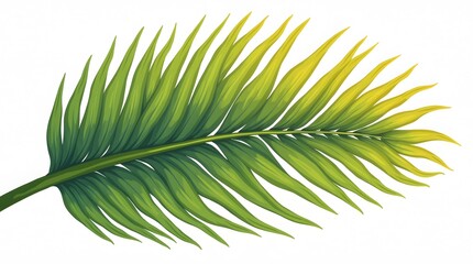 Fototapeta premium A detailed illustration of a single green palm leaf, isolated on a white background. A perfect element for tropical, summer, or exotic travel themes.