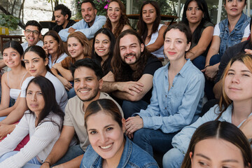 Diverse group of latin people friends in social meeting gathering in Mexico Latin America, hispanic...