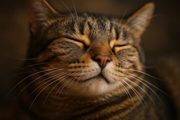 Fototapeta premium A close up of a cat's face with its eyes closed