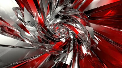 Dynamic Burst of Metallic Silver and Crimson Shards in Chaotic Spiral